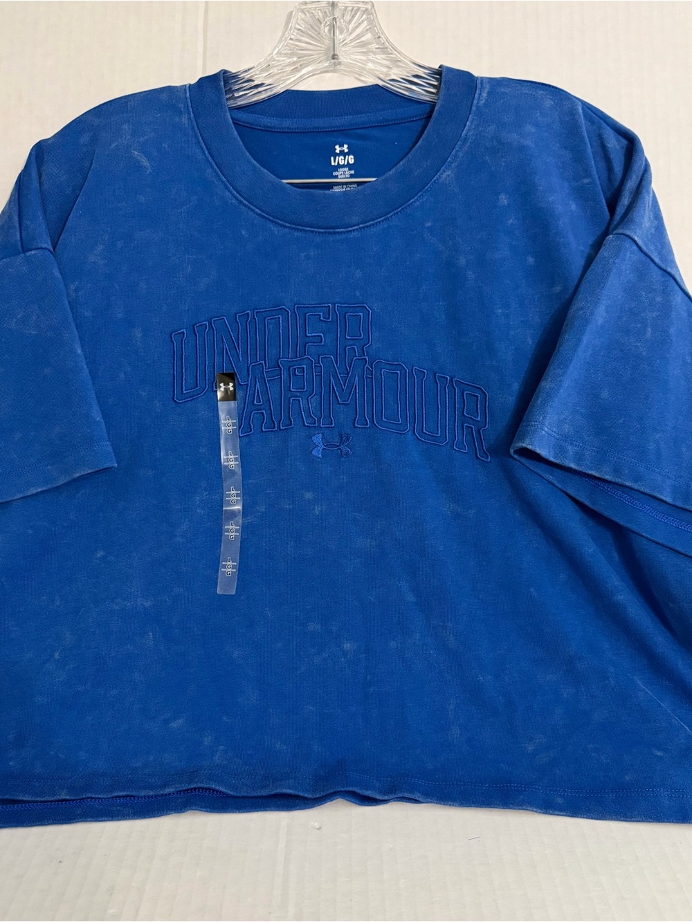 Under Armour Ladies Heather Wash Blue Cropped Logo Tee